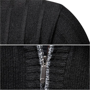 <b>Men's</b> Knitted <b>Long</b> Sleeve Pullover Sweater Solid Color Black Zipper Closure Autumn Casual Wear - Product Image 4