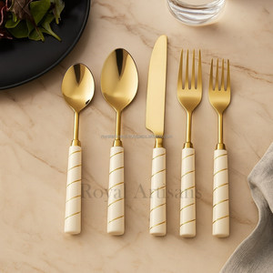 Ustensiles de cuisine de luxe royaux, ensemble de service à salade, manche en bambou, couverts de mariage, hôtel et restaurant, cuillère, fourchette, ensemble de couverts - Product Image 4