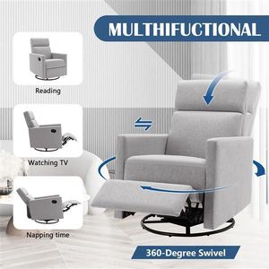 Poltrona Reclinabile Girevole Moderna Grigia con Seduta Imbottita in Peluche, Dondolo per Cameretta - Product Image 2