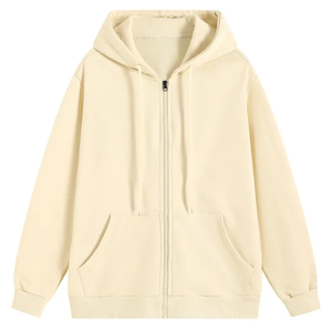Unisex <b>White</b> Oversized <b>Zip</b>-<b>Up</b> Hoodie Cotton French Terry Casual Hooded Sweatshirt Regular Fit Autumn Wear - Product Image 4
