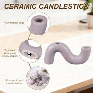 Support de bougie ondulé avec deux bougies sans flamme, lavande, décoration d'intérieur - Product Image 4