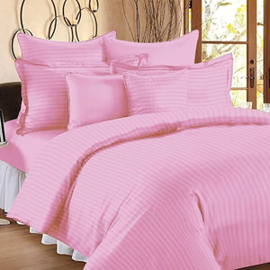 ผ้าปูที่นอนลายทางสีชมพูอ่อนหรูหรา 100% ผ้าฝ้าย 210 เส้นด้าย |   ชุดเครื่องนอนคุณภาพพรีเมียม ระบายอากาศได้ดีและนุ่มสบาย สำหรับห้องนอนที่หรูหรา - Product Image 3