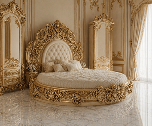 <b>Round</b> Shape Wooden Carved Bed for King Palace French Style Fancy Wooden Bed With Side <b>Stools</b> Queen Size Wooden Bed Set - Product Image 2