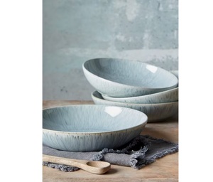 Elegante Juego de Tazones para Ensalada de Cerámica, Acabado Azul Escarchado Texturizado, Diseño Apilable, Duradero, Apto para Alimentos, Ideal para la Cena Diaria - Product Image 4