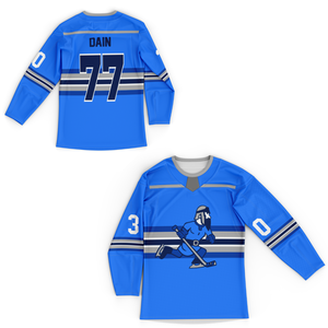 Maillot de hockey imprimé par transfert thermique en polyester respirant, personnalisable avec le nom de l'équipe, unisexe, logo frontal, sangle réglable, col en V, manches courtes - Product Image 6