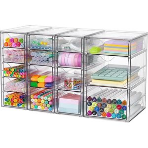 4 Set Clear Acrylic Desk Organizer with 16 <b>Drawers</b> Desktop & <b>Drawer</b> Organizers <b>for</b> Pen <b>Storage</b> Office Supplies Organization - Product Image 1
