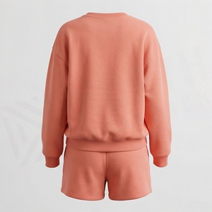 Women's 2 Piece Fleece Sweatshirt Shorts Set With <b>Flame</b> Print Crew Neck Loose Fit Casual Wear Spring Summer Above Knee Length - Product Image 2