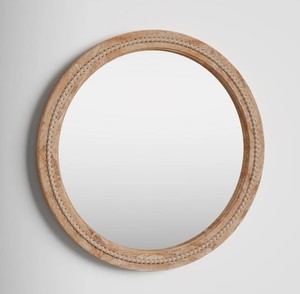 Round Wooden Wall <b>Mirror</b> – Decorative Beaded <b>Frame</b> <b>Mirror</b> for Living Room, Bedroom & Home Decor - Product Image 3