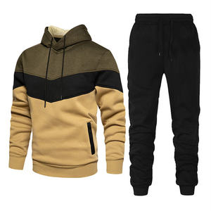 Autumn Patchwork Sport Hoodie and Trousers Sweatsuit Casual Trendy <b>Pullover</b> Hoodie Joggers Set Tracksuit for <b>Men</b> - Product Image 2
