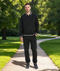 Wholesale Mens Tracksuit Set Black Bomber <b>Jacket</b> Jogger Pants Custom <b>Zip</b> <b>Up</b> Gym Casual Sportswear OEM Factory For USA Market - Product Image 6
