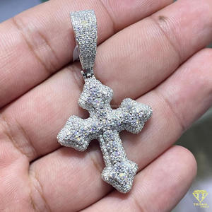 Pendentif croix en argent de luxe style hip-hop, serti de diamants de laboratoire, collier brillant pour homme et femme - Product Image 6