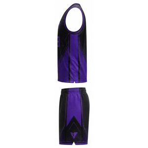 Conjunto de Uniforme de Baloncesto Sublimado Personalizado, Negro y Morado, Cuello en V, Sin Mangas, Malla Transpirable, para Adultos, Todas las Temporadas, Deportivo - Product Image 3