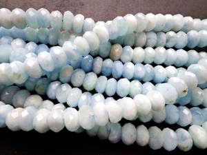 ลูกปัดพลอยอะความารีนธรรมชาติทรงรอนเดลเหลี่ยมเพชรพลอย สีฟ้าสวยงาม คุณภาพสูง ร้อยเป็นเส้นเต็ม - Product Image 2