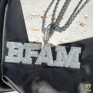 Collier pendentif Hip Hop Lab Grown Diamond  "BFAM" plaqué or blanc avec chaîne en corde, bijoux pour homme - Product Image 1