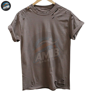 Nouveau design, vente chaude, t-shirts déchirés pour hommes, toile de haute qualité, col rond, respirant, léger, personnalisable, best-seller - Product Image 4