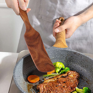 Ensemble d'ustensiles de cuisine en bois d'acacia naturel antiadhésifs, spatule à steak à long manche, spatule à pizza, ustensiles de cuisine en bois utilisés dans la cuisine - Product Image 6