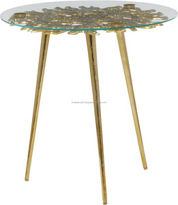 Lujosa mesa auxiliar dorada moderna con marco de Metal superior de vidrio para oficina en casa-mesa de centro mesa auxiliar mesita de noche accesorio de dormitorio - Product Image 5