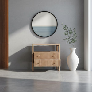 Mesa de Noche Contemporánea de Madera de Teca Sólida Estilo Japandi con Dos Cajones para el Hogar, Hotel, Sala de Estar, Dormitorio y Almacén - Product Image 2