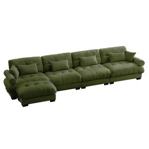 Divano Angolare Moderno in Velluto a Forma di L, Convertibile, Profondo, 4 Posti, Modulare, Comodo, Imbottito per Soggiorno - Product Image 5