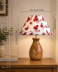 Butterfly Print <b>Table</b> Lamp Fabric <b>Lampshade</b> Wooden Base Bedside Desk Light Home Decor - Product Image 1