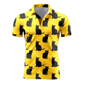 เสื้อเชิ้ตแขนสั้นพิมพ์ลายแมวสีเหลืองดำ ยูนิเซ็กส์ คอปกพับได้ พิมพ์ลายดิจิตอลทั้งตัว ทรงปกติ ใส่ได้ทุกฤดู 100% - Product Image 1