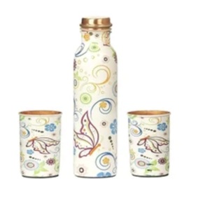 Top Trending <b>Drinking</b> Juices Health Benefits <b>Copper</b> Water Decorative Classic Style Enamel Printed <b>Copper</b> <b>Bottle</b> With Glass - Product Image 1