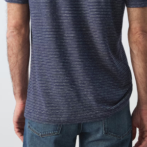 Camiseta de Algodón Ultra Peinado para Hombre, Diseño Elegante, Cuello Redondo, Manga Corta, Diseño a Rayas, Corte Ajustado, Lino - Product Image 6