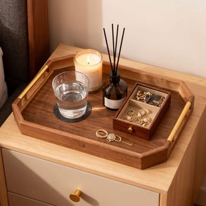 Bandeja de almacenamiento de madera con asas de metal, diseño clásico en forma de polígono para organizar el escritorio, organizador de oficina multifuncional - Product Image 4
