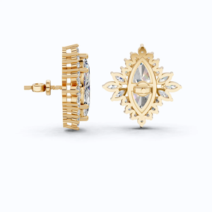 Pendientes de Oro Amarillo de 10KT con Diamante Cultivado en Laboratorio con Corte Marquesa Certificado por IGI, Diseño Floral con Halo, Estilo Art Deco, Joyería Fina - Product Image 3