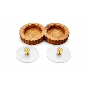 New Design Handcrafted Spice <b>Box</b> <b>Masala</b> Dabba Acrylic Lid with 2 Round Compartments & Spoon Acacia Wood Spice <b>Box</b> Set - Product Image 4