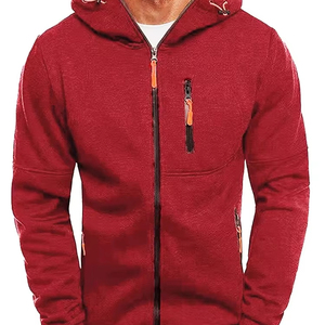Men Casual 100% Cotton Fleece Long-Sleeved Hoodie Gym Sports <b>Zipper</b> <b>Jacket</b> with Embroidered Print for Spring Fall - Product Image 1