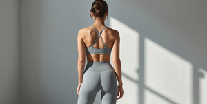 Ensemble de vêtements de sport pour femmes, soutien-gorge de sport en maille à carreaux gris sans couture, haut court pour le yoga, tenue de gym, 240 GSM, vêtements de sport haut de gamme - Product Image 5