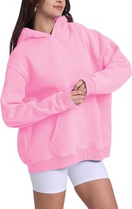 Sudadera con Capucha Oversize de Forro Polar Ecológico Teñido Liso Rosa para Mujer, Estilo Urbano de Invierno - Product Image 4