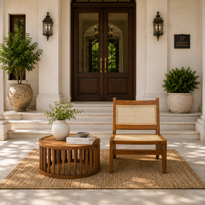 Solid Teak Premium Modern Scandinavian Wholesale for Armless Rattan Lounge <b>Chair</b> Accent <b>Chair</b> Natural Handwoven <b>Cane</b> Foam - Product Image 6