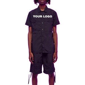 ชุดเซ็ตสองชิ้น เสื้อแจ็คเก็ตผ้าฝ้ายพิมพ์โลโก้ตามสั่งสำหรับผู้ชาย กันลม แห้งเร็ว เป็นมิตรกับสิ่งแวดล้อม พร้อมกระดุม และกางเกงขาสั้น - Product Image 4