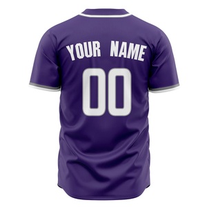 Maillot de baseball violet personnalisé avec bordure blanche, impression sublimée, nom de l'équipe 00, manches courtes boutonnées pour hommes adultes - Product Image 3