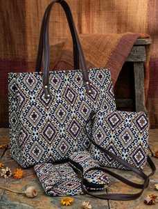 Women's Bohemian Jacquard Geometric Pattern Two-Tone Tote Sling Bag Set ZIP Closure Dual <b>Straps</b> Portable Shopping Travel Handbag - Product Image 3