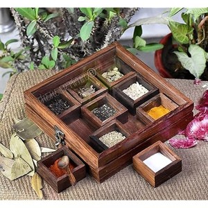 Compact Jodhpur Sheesham Wood <b>Spice</b> Organizer Rack 6 <b>Jar</b> Holder Kitchen Storage - Product Image 4