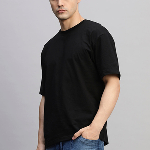 T-shirt pour homme en coton 100% noir à col rond et manches courtes, coupe classique, décontracté, couleur unie, jersey tricoté, teinture unie - Product Image 6