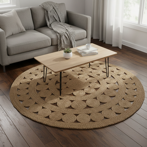 Alfombra de Yute Tejida a Mano, Hilo Natural, Estilo Rústico Vintage, Beige, Trenzada, Reversible, Ecológica, Apta para Mascotas, Pelo Medio Fino, para Dormitorio - Product Image 1