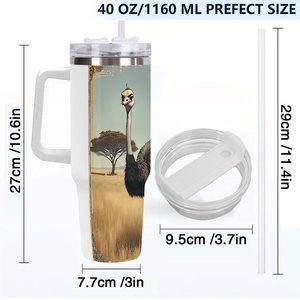 40oz Stainless Steel Tumbler Ostrich Design Travel <b>Mug</b> <b>Insulated</b> With Handle - Product Image 4