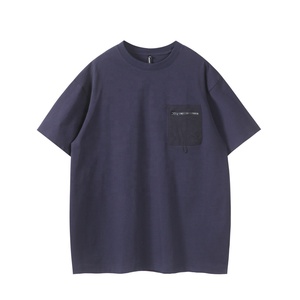 Oversized Men's Cotton <b>T</b>-<b>Shirt</b> Short Sleeve O-Neck Solid Color Casual Jersey Fabric Contrast <b>Pocket</b> Design - Product Image 2