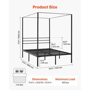 Letto a baldacchino King Size in metallo con quattro postelli, telaio in ferro resistente, design a baldacchino completo, spazio contenitore sotto il letto - Product Image 2