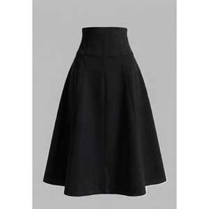 Jupe midi évasée noire élégante taille ultra haute pour femme, style bureau et décontracté, en polyester, design personnalisé RYAN - Product Image 2