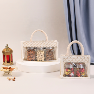 Bolsas de regalo de yute de ventana de PVC transparente listas para enviar de calidad superior para tarro bolsas de cesto de yute como regalo de boda de Navidad Diwali - Product Image 3