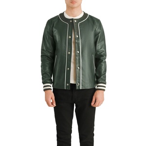 Nouvelle arrivée, veste bomber en cuir pour homme sur mesure, couleur verte, style boutonné sur le devant, veste en cuir décontractée - Product Image 1
