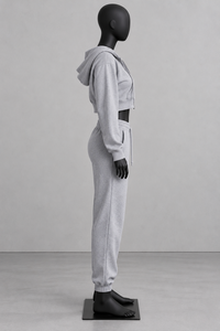 Custom Women Tracksuit <b>Cropped</b> <b>Hoodie</b> <b>Zip</b> <b>Up</b> Sweatshirt and Elastic Waist Pants with Side Pockets Casual Loungewear - Product Image 4