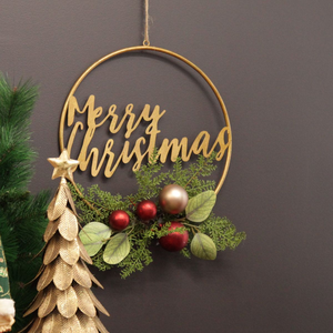 Luxury Metal Merry Christmas Hanging <b>Wreath</b> Wall Decor with Artificial Green Leaves Festive Holiday Door Decoration - Product Image 4