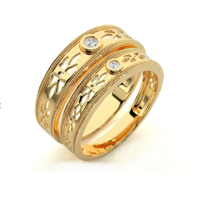 925 Sterling <b>Silver</b> Gold Plated Floral <b>Couple</b> <b>Rings</b> - Product Image 2