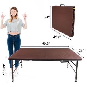 Tavolo Pieghevole Portatile in Rattan Marrone da 4 Piedi, per Interni ed Esterni, con Design Intrecciato - Product Image 2